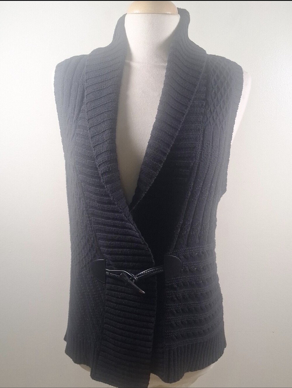 Chaps Ralph Lauren Black Knit Buckle Sweater Vest Size XL